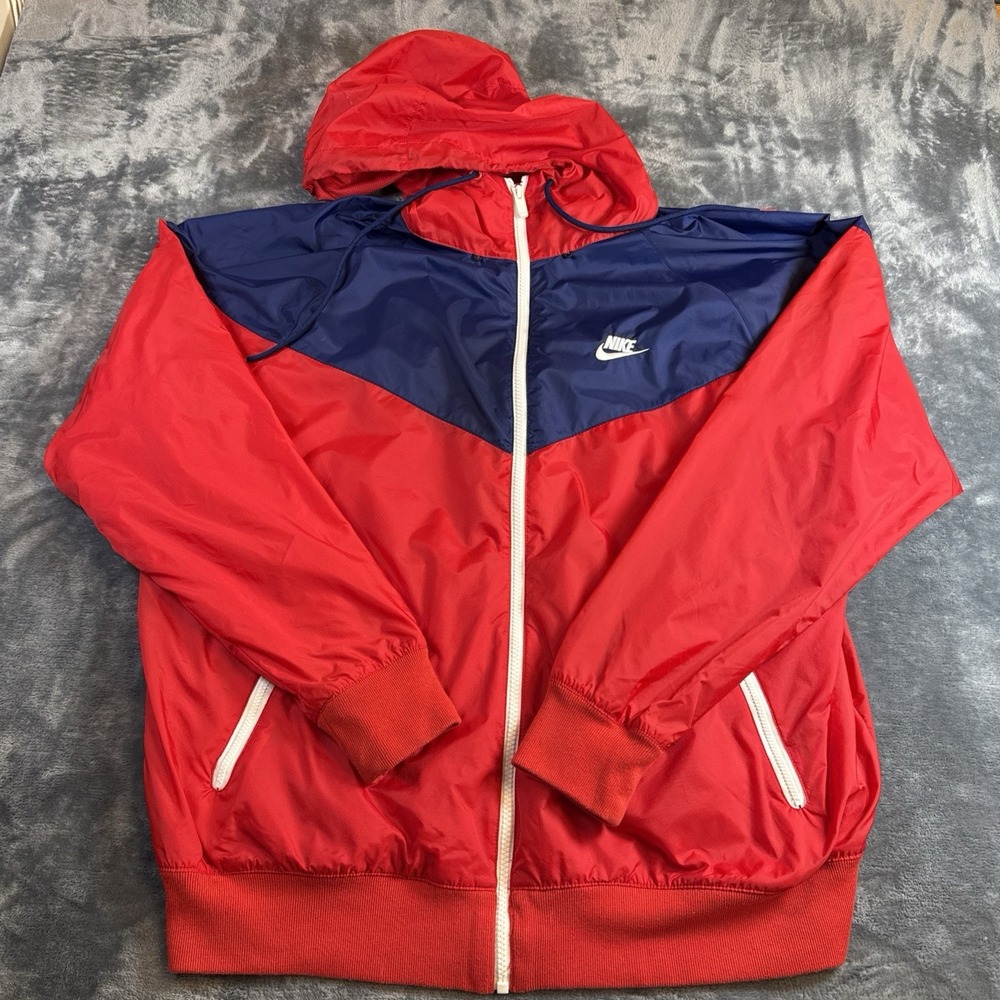 Nike Windrunner Full Zip Hooded Jacket AR2191-657 Mens L Red Blue White